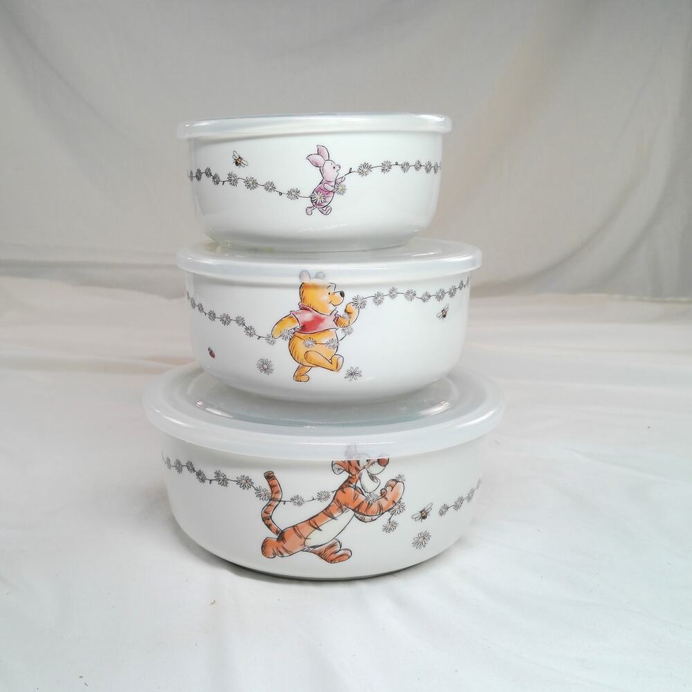 Disney Winnie the Pooh Piglet Tigger 3-Piece Nesting Bowl Set with Lids